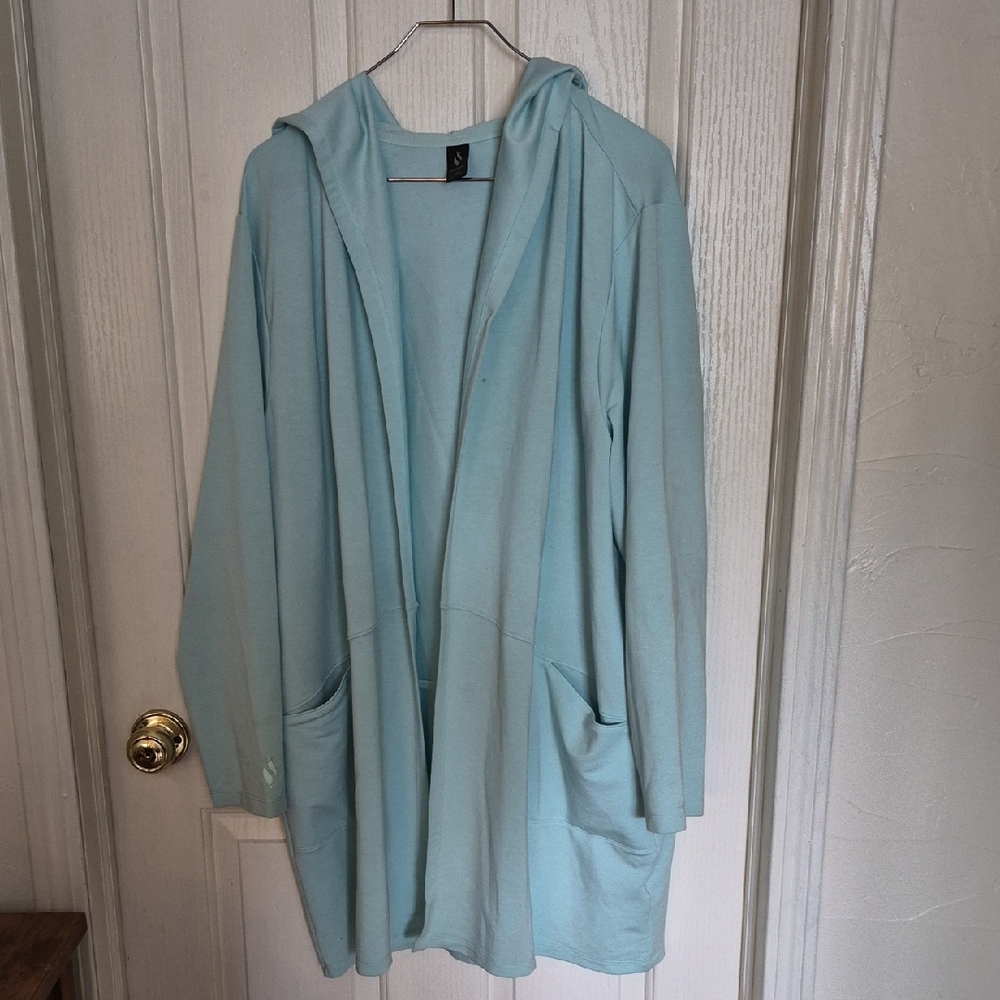 Skechers Women's Light Turquoise Hooded Open-Front Long Cardigan